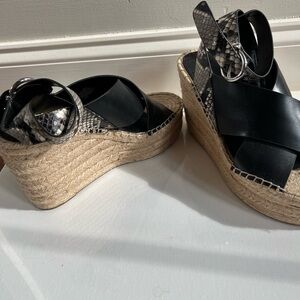 Marc Fisher Black and Snake Print Wedges